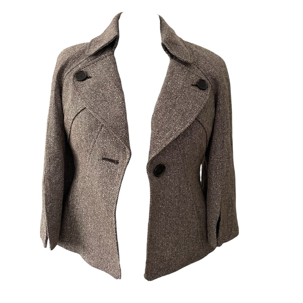 Nine West 2 piece Pant Suit - Textured Brown beige Herringbone fully lined Sz: 4 - Picture 5 of 13